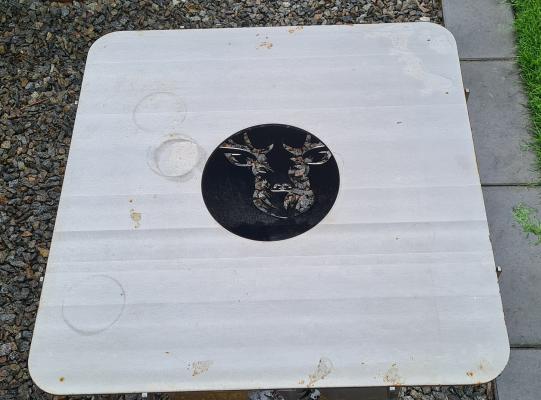 Feuertonne mit Pandamotiv